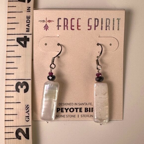 Peyote Bird Sterling Silver Boho Earring Genuine Pearl Rectangle Drop NWT Artzy - Picture 6 of 10